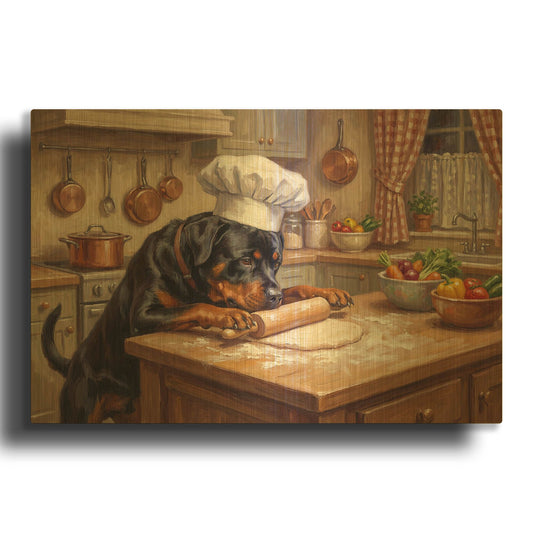 'Rottweiler In The Kitchen' By Rich Monet Gold Metal Wall Art
