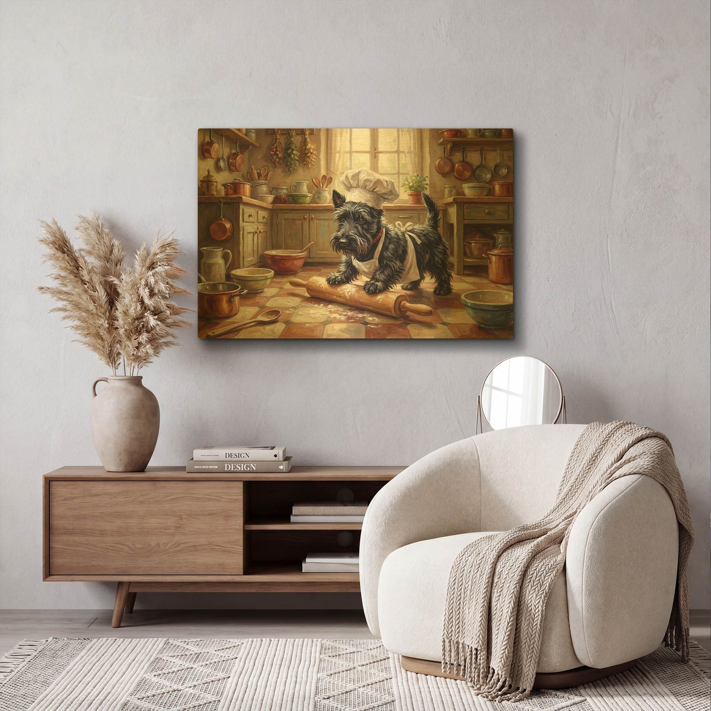 'Scottish Terrier In The Kitchen' By Rich Monet Gold Metal Wall Art
