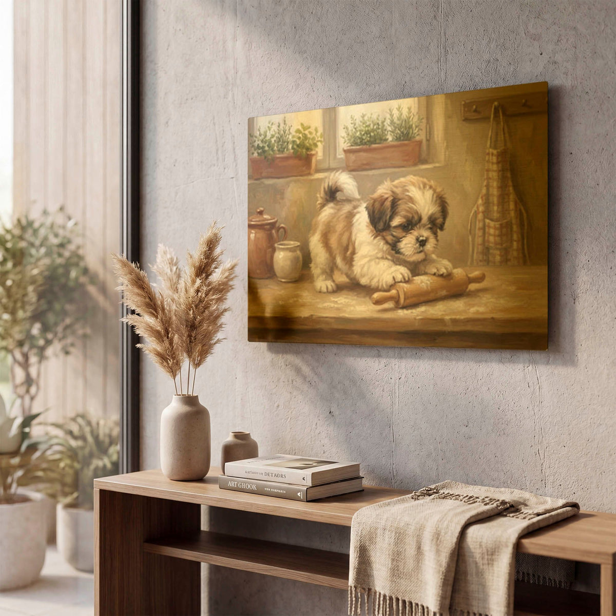 'Shih Tzu In The Kitchen' By Rich Monet Gold Metal Wall Art
