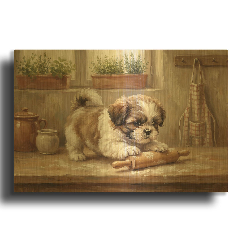 'Shih Tzu In The Kitchen' By Rich Monet Gold Metal Wall Art