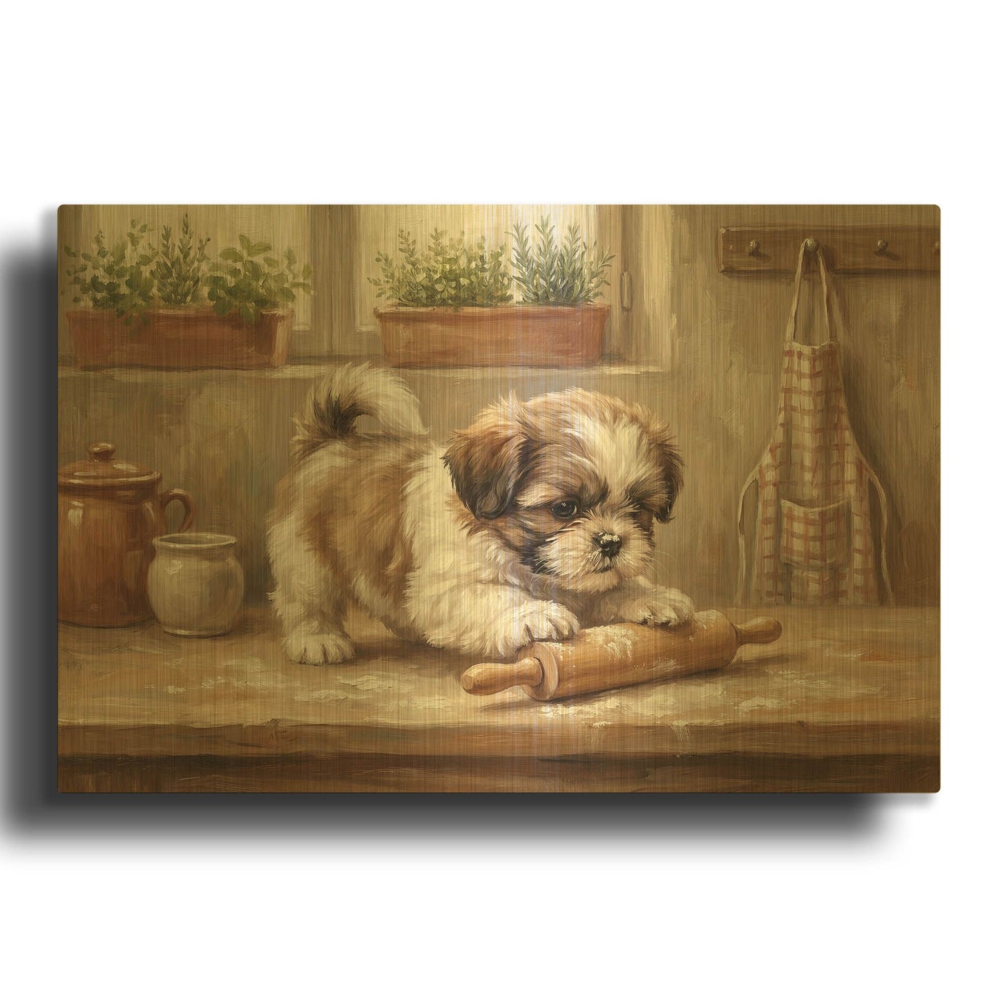 'Shih Tzu In The Kitchen' By Rich Monet Gold Metal Wall Art