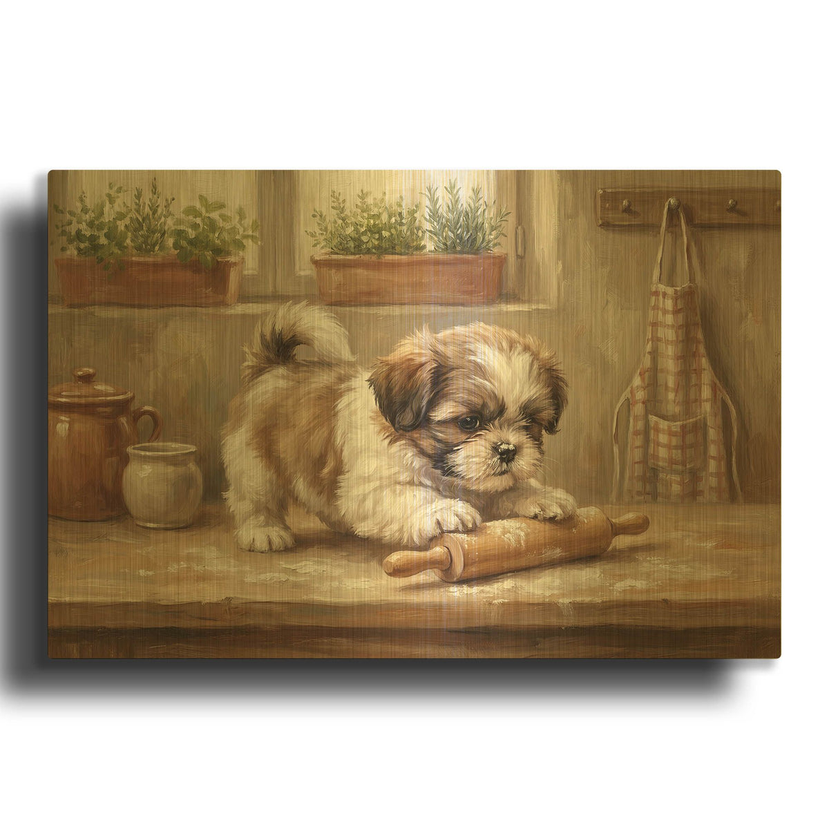 'Shih Tzu In The Kitchen' By Rich Monet Gold Metal Wall Art