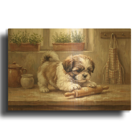 'Shih Tzu In The Kitchen' By Rich Monet Gold Metal Wall Art