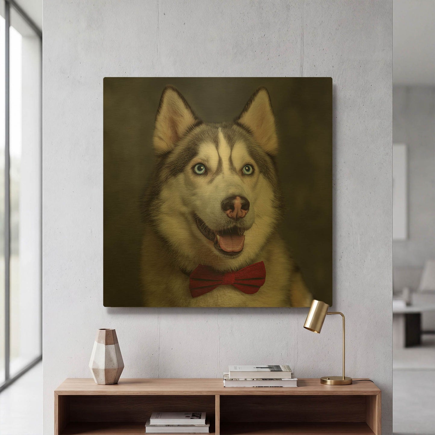 'Siberian Husky Photoshoot' By Rich Monet Gold Metal Wall Art