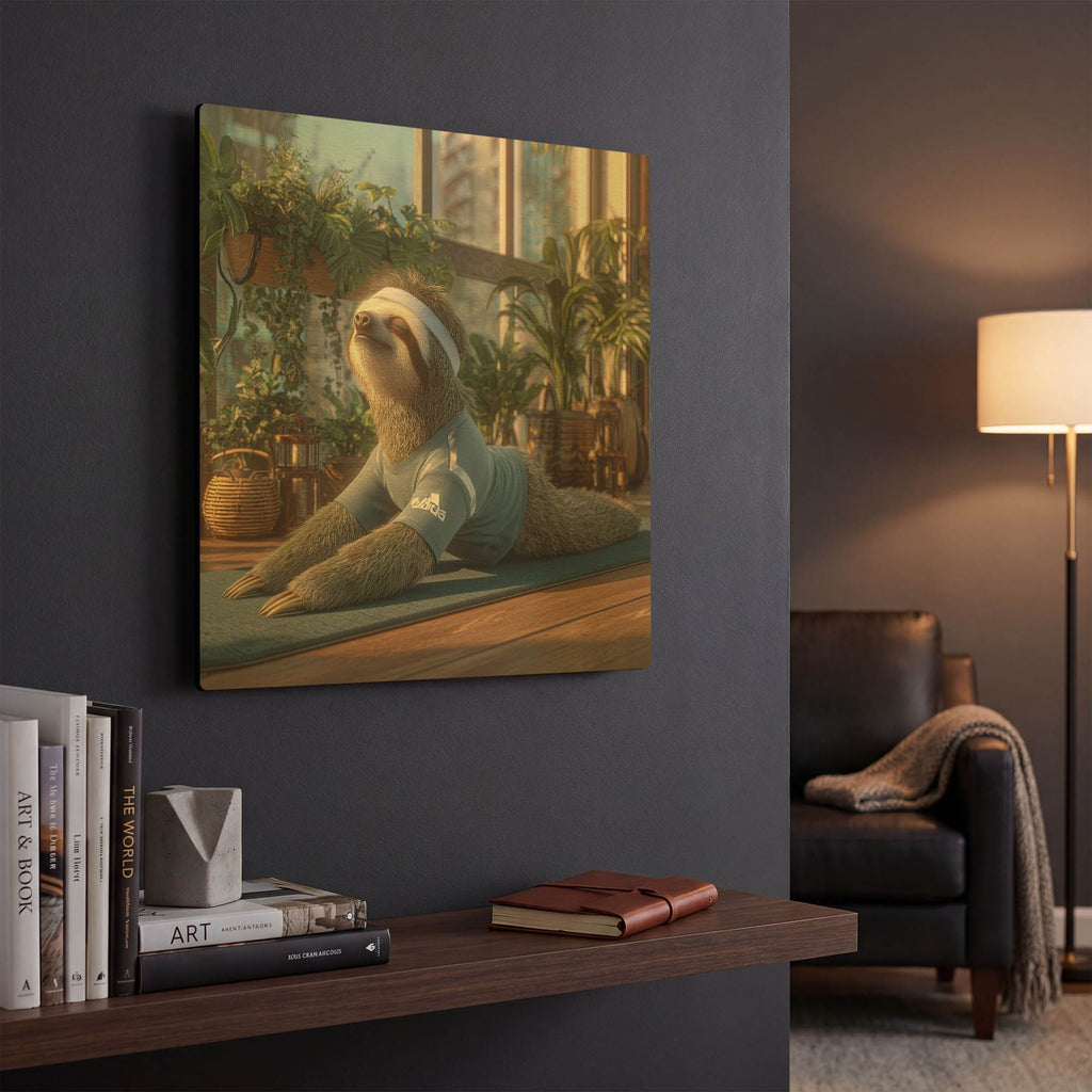 'Sloth Yoga' By Rich Monet Gold Metal Wall Art