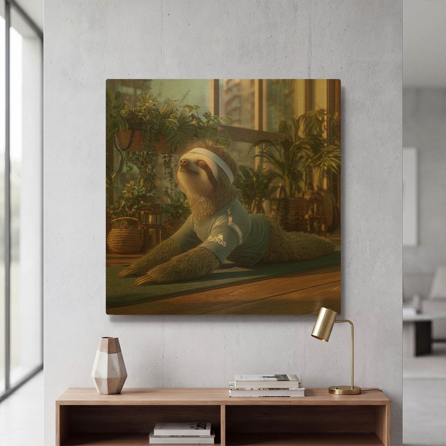 'Sloth Yoga' By Rich Monet Gold Metal Wall Art