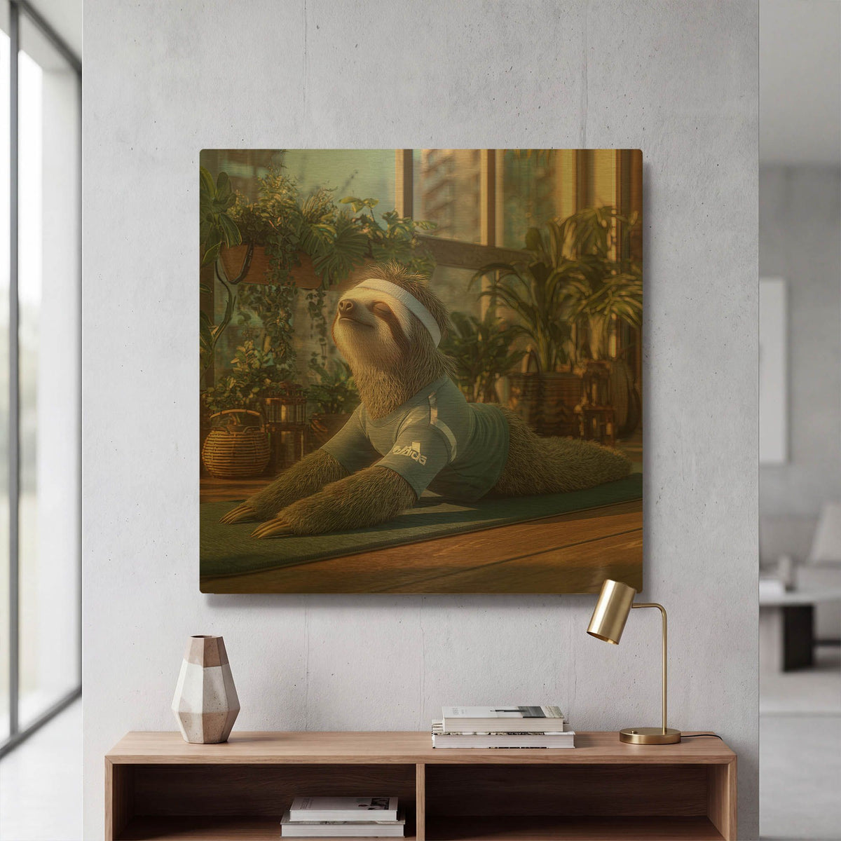 'Sloth Yoga' By Rich Monet Gold Metal Wall Art
