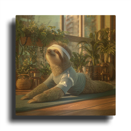 'Sloth Yoga' By Rich Monet Gold Metal Wall Art