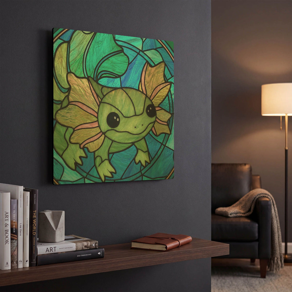 'Stained Glass Axolotl' By Rich Monet Gold Metal Wall Art