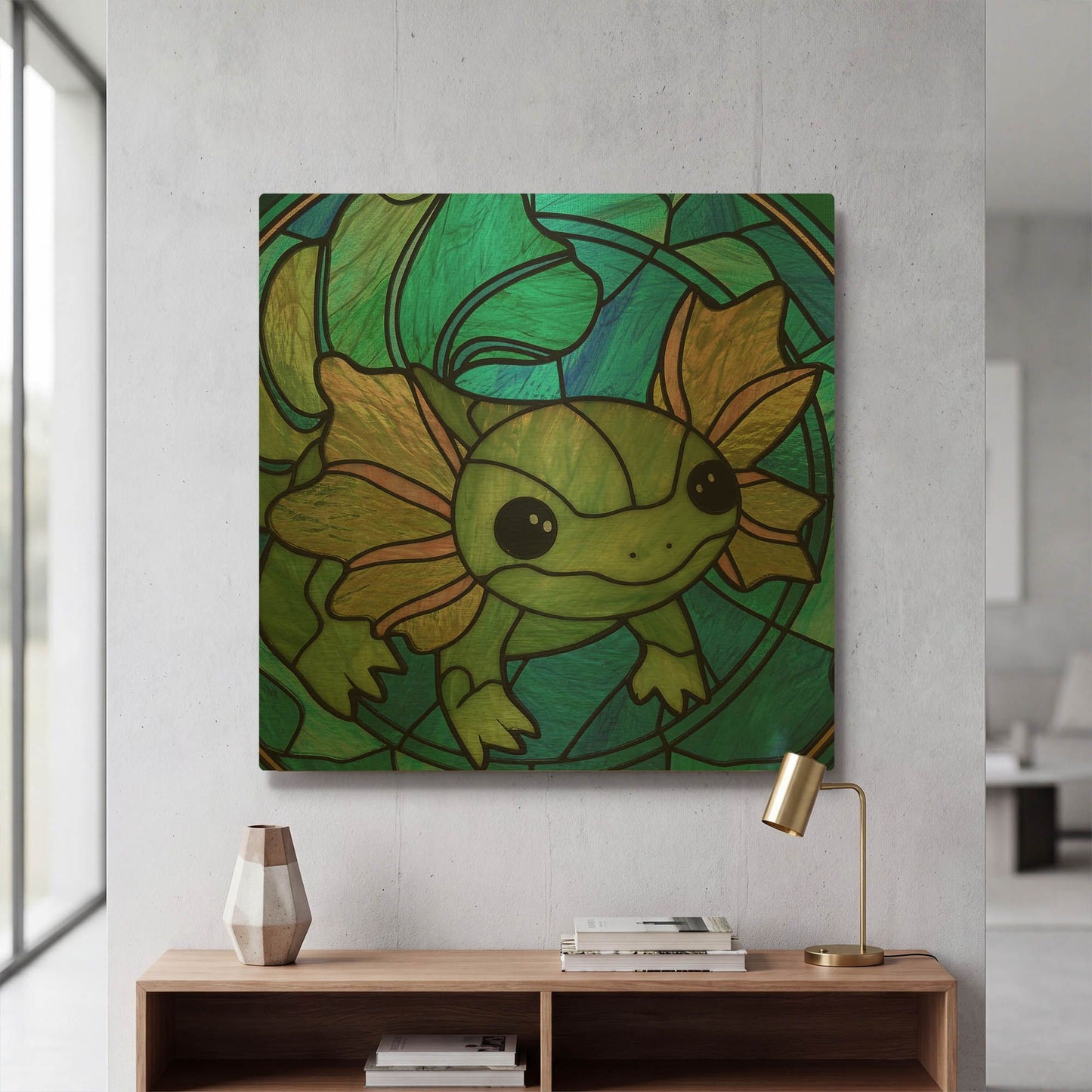 'Stained Glass Axolotl' By Rich Monet Gold Metal Wall Art