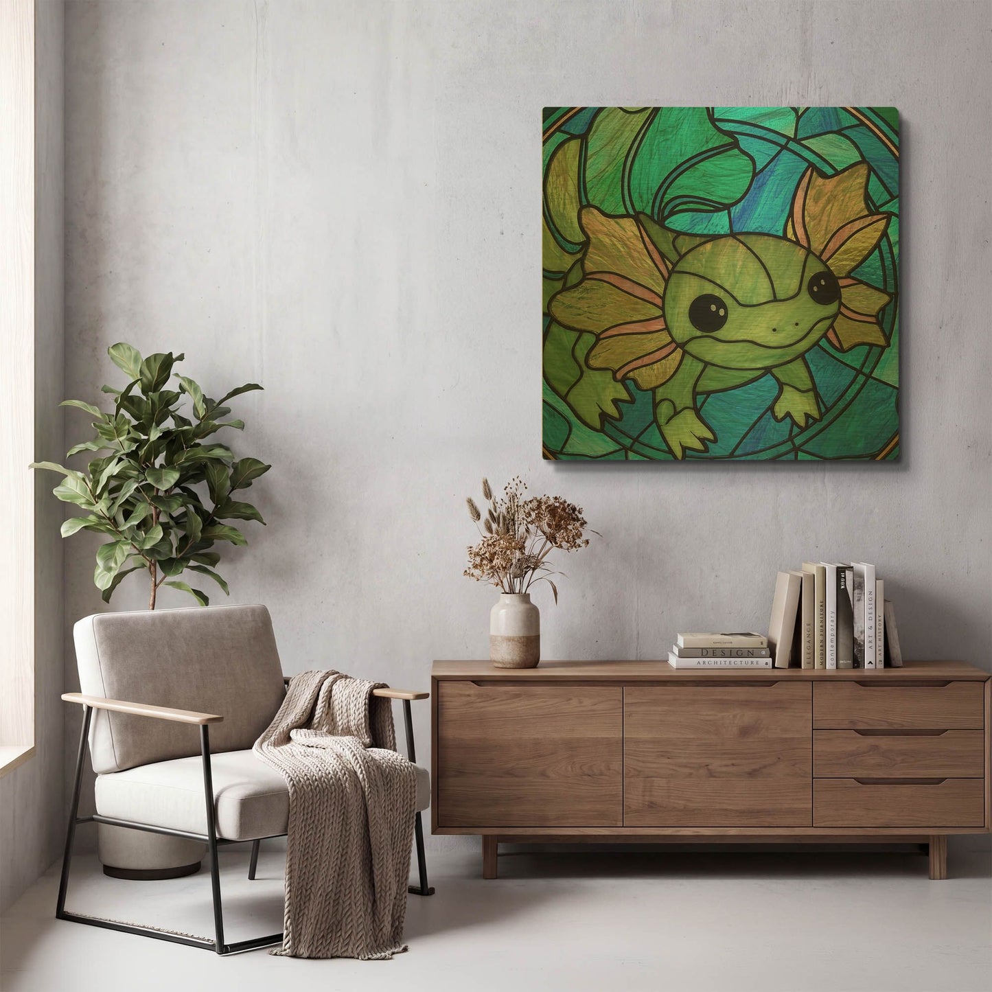 'Stained Glass Axolotl' By Rich Monet Gold Metal Wall Art