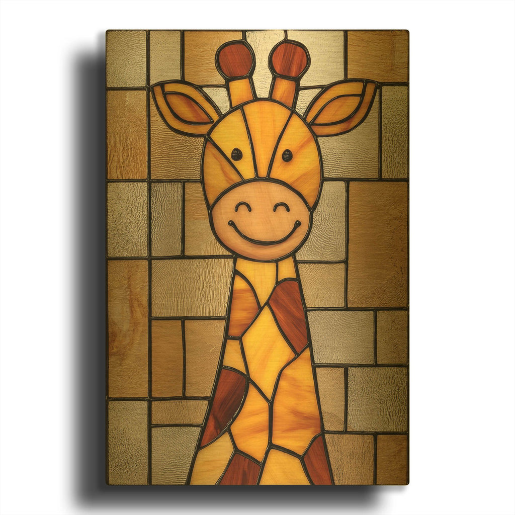 'Stained Glass Baby Giraffe' By Rich Monet Gold Metal Wall Art