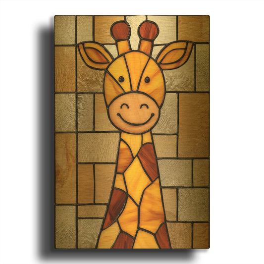 'Stained Glass Baby Giraffe' By Rich Monet Gold Metal Wall Art