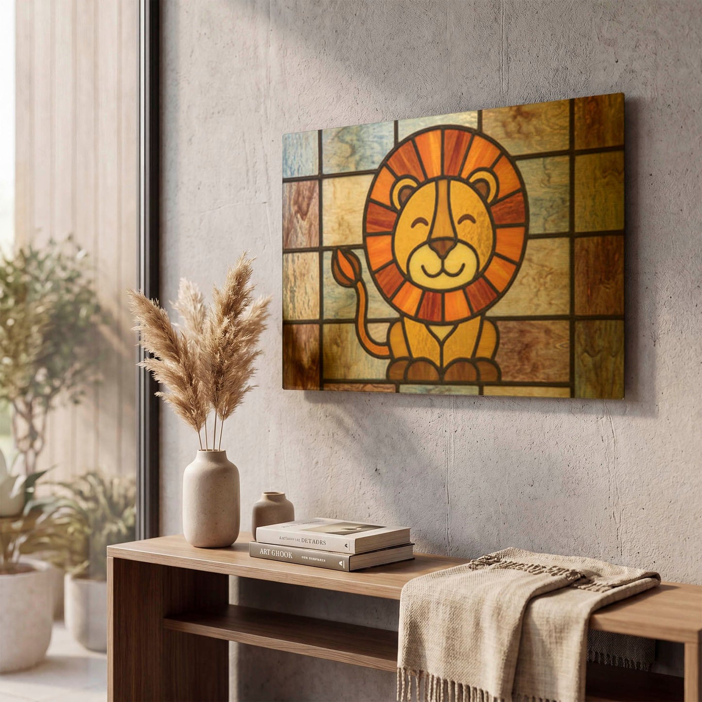 'Stained Glass Baby Lion' By Rich Monet Gold Metal Wall Art