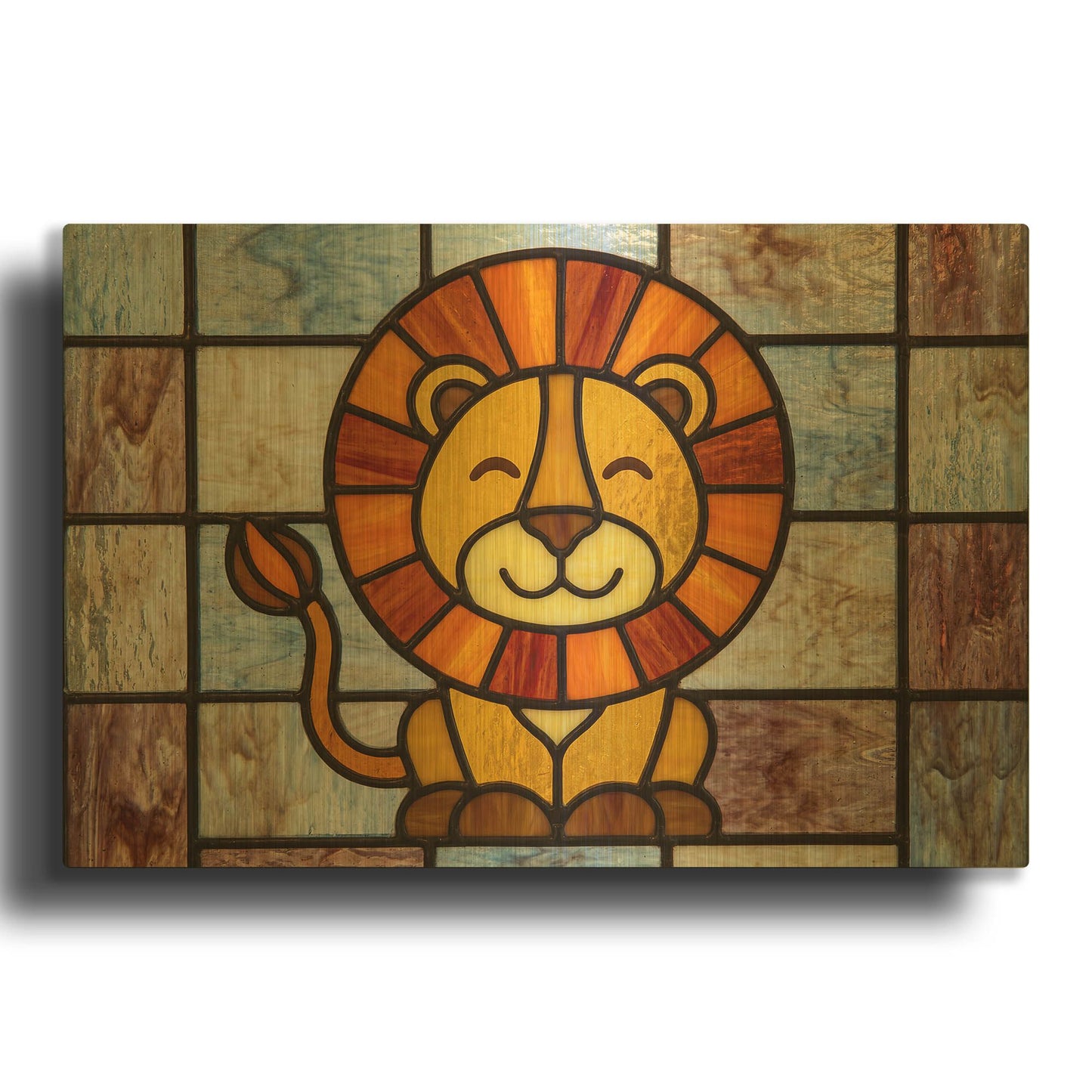 'Stained Glass Baby Lion' By Rich Monet Gold Metal Wall Art