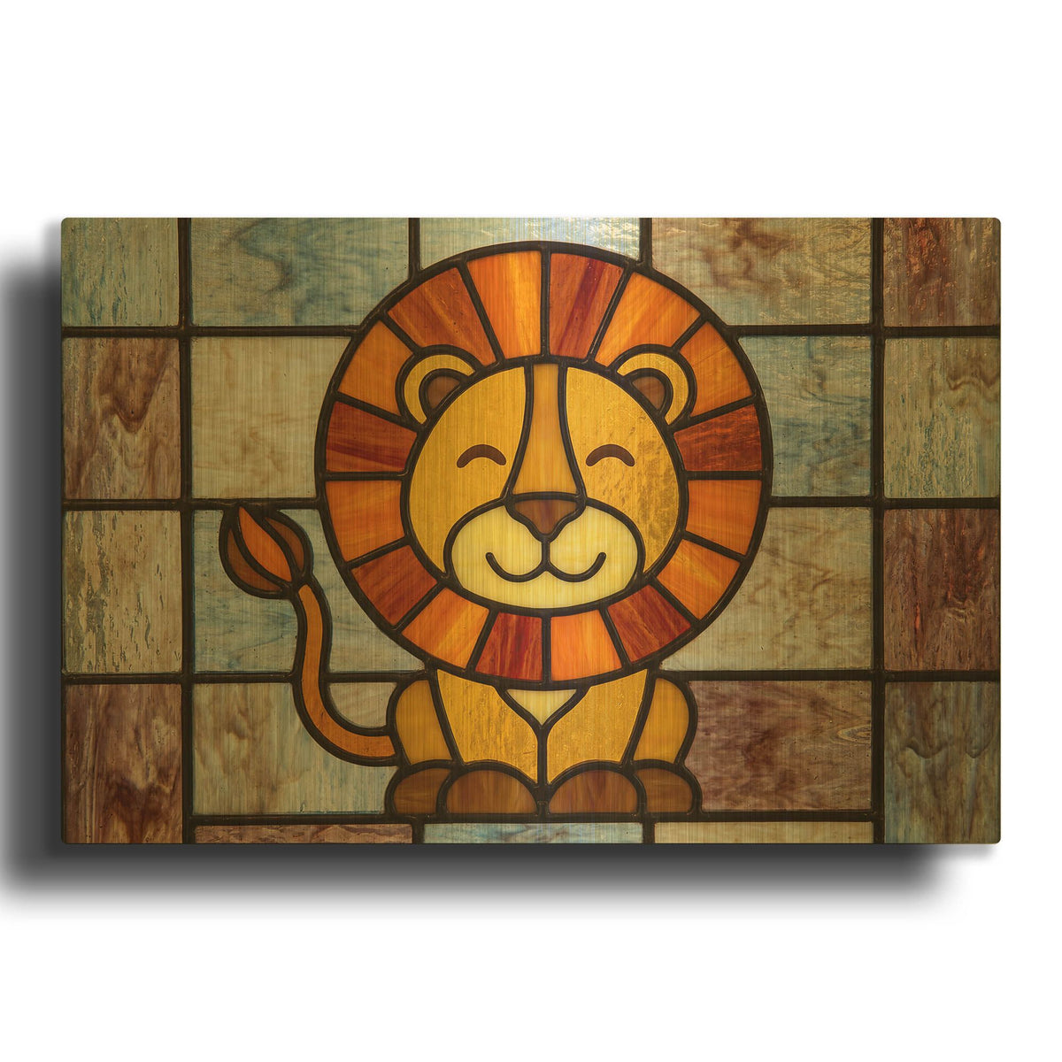 'Stained Glass Baby Lion' By Rich Monet Gold Metal Wall Art