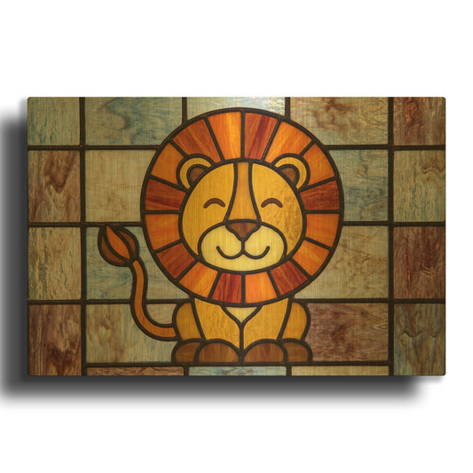 'Stained Glass Baby Lion' By Rich Monet Gold Metal Wall Art