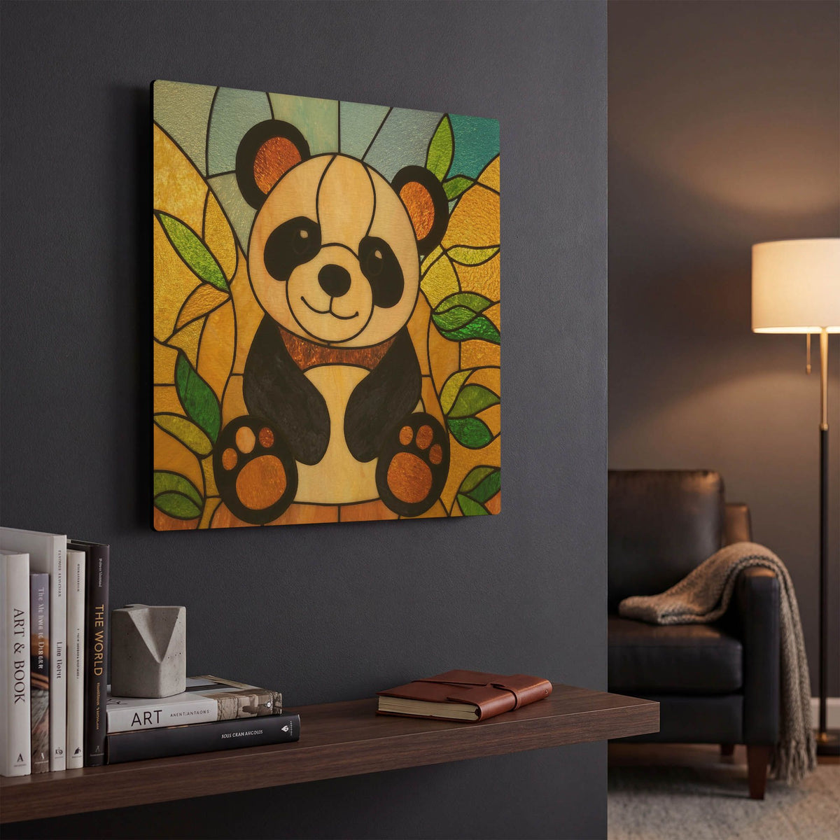 'Stained Glass Baby Panda' By Rich Monet Gold Metal Wall Art