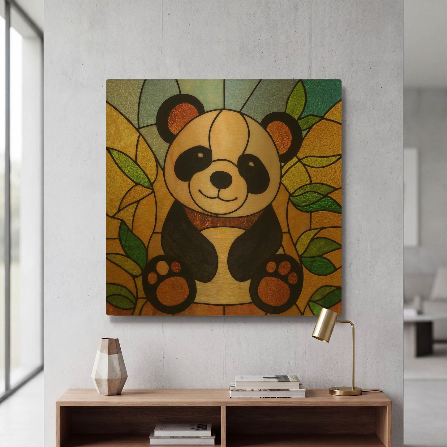 'Stained Glass Baby Panda' By Rich Monet Gold Metal Wall Art