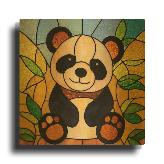 'Stained Glass Baby Panda' By Rich Monet Gold Metal Wall Art