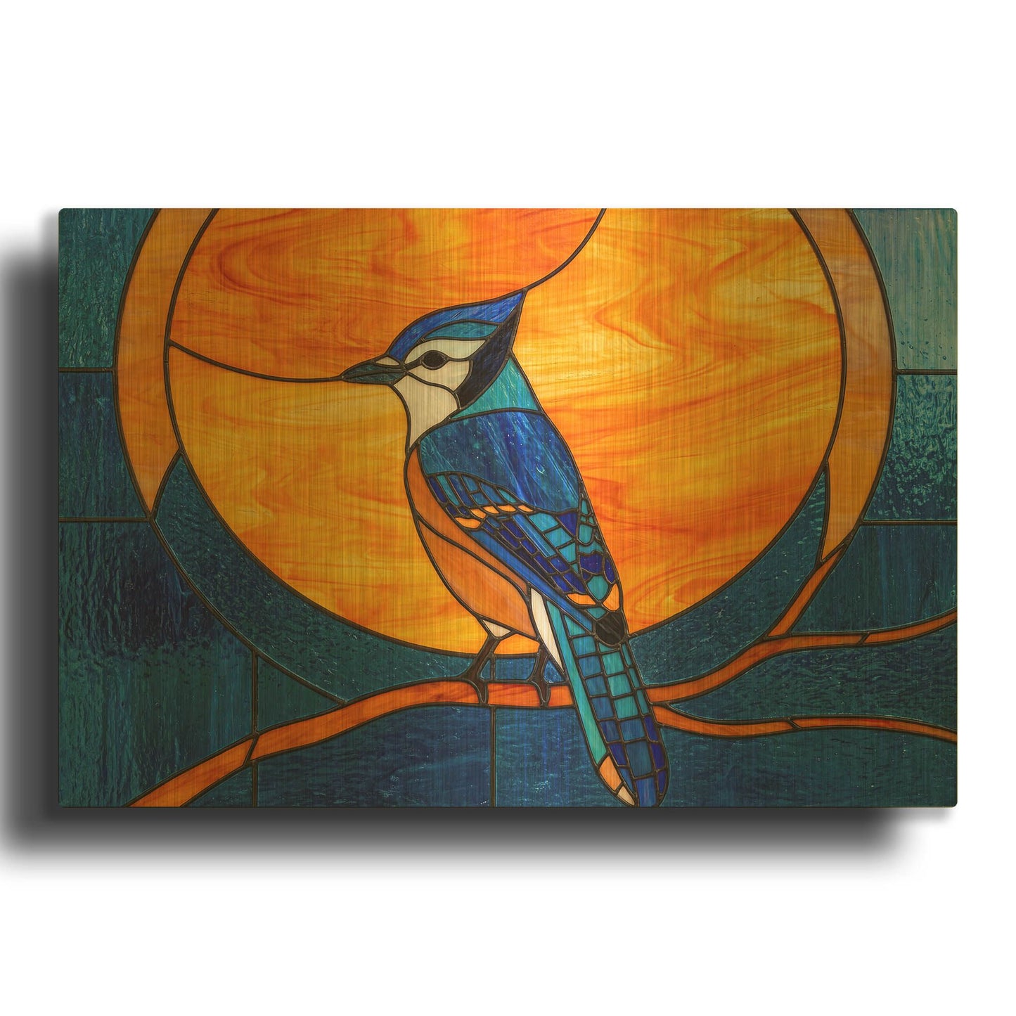 'Stained Glass Blue Jay' By Rich Monet Gold Metal Wall Art