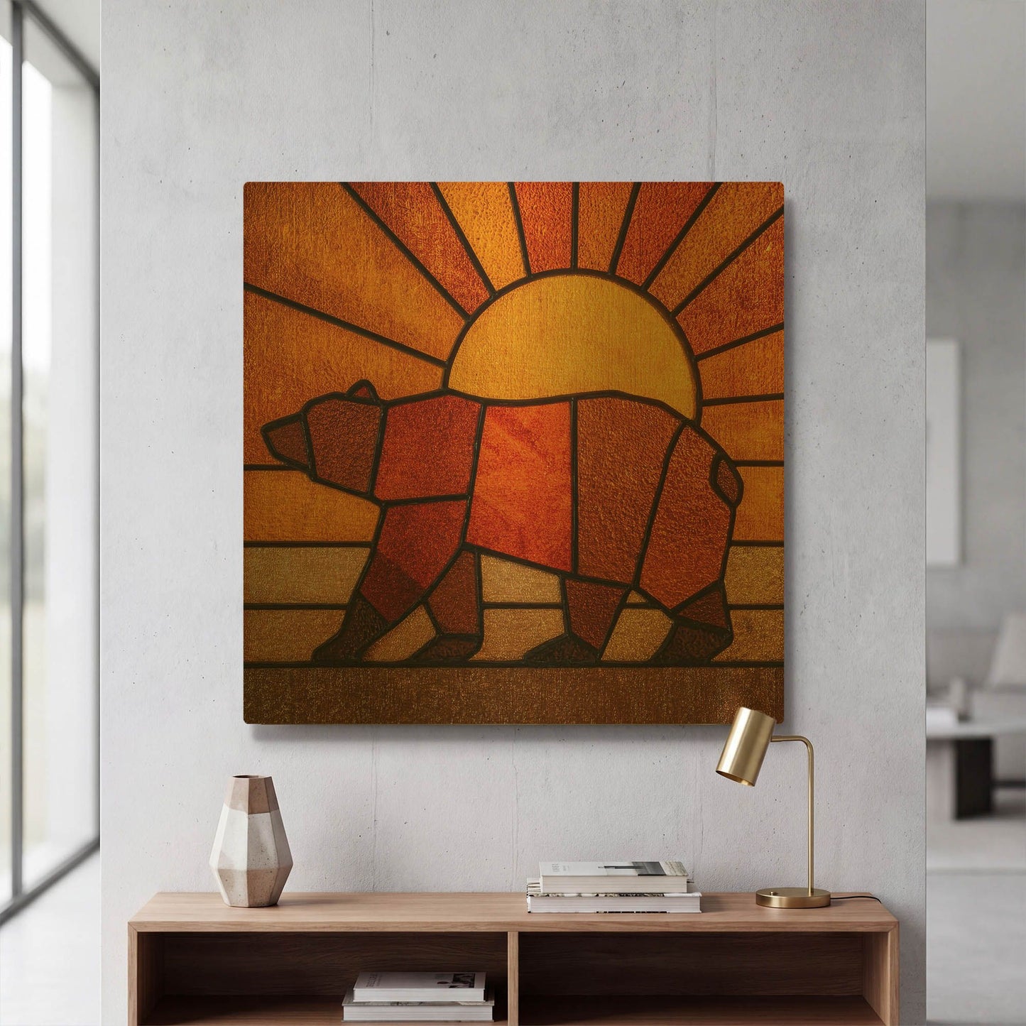 'Stained Glass California Republic' By Rich Monet Gold Metal Wall Art