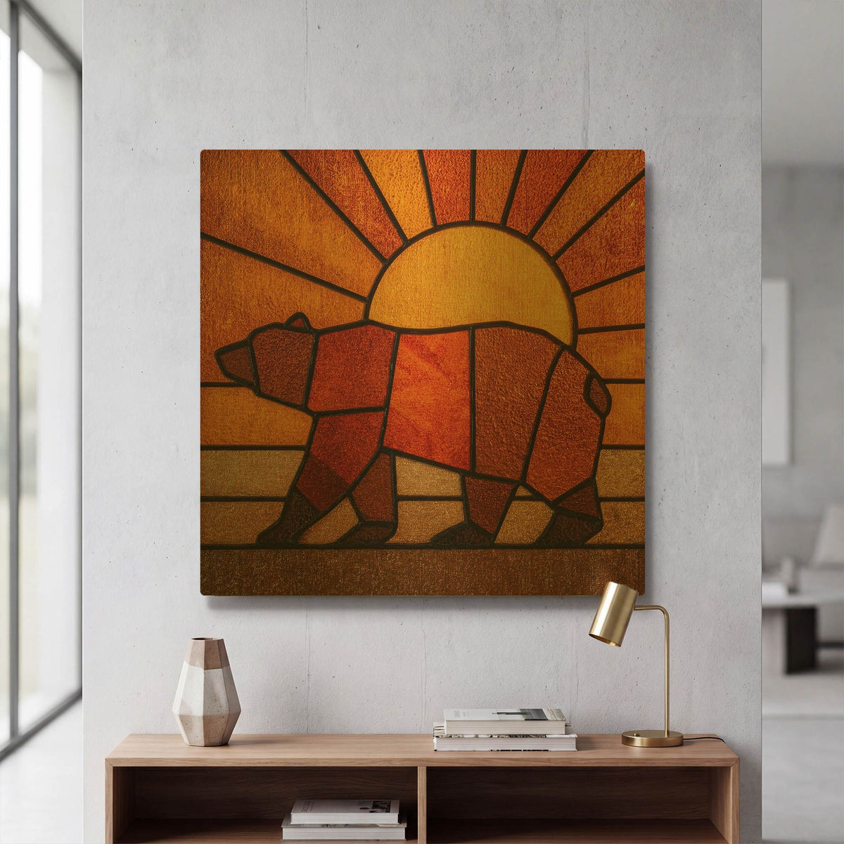'Stained Glass California Republic' By Rich Monet Gold Metal Wall Art