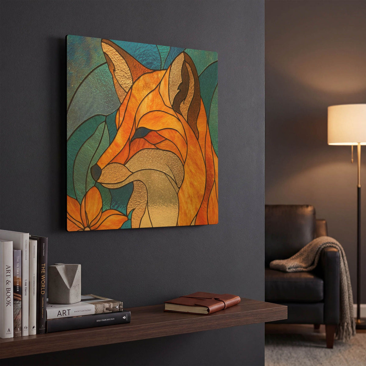 'Stained Glass Fox' By Rich Monet Gold Metal Wall Art