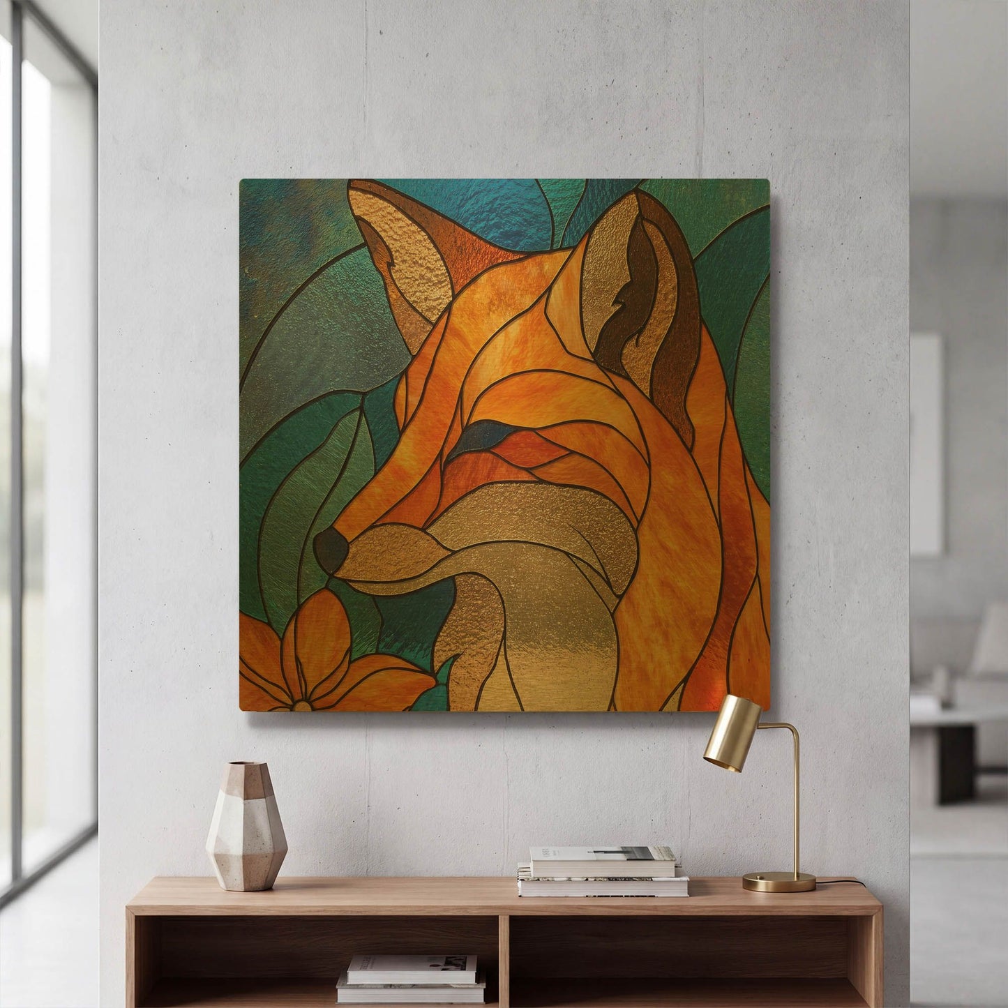 'Stained Glass Fox' By Rich Monet Gold Metal Wall Art