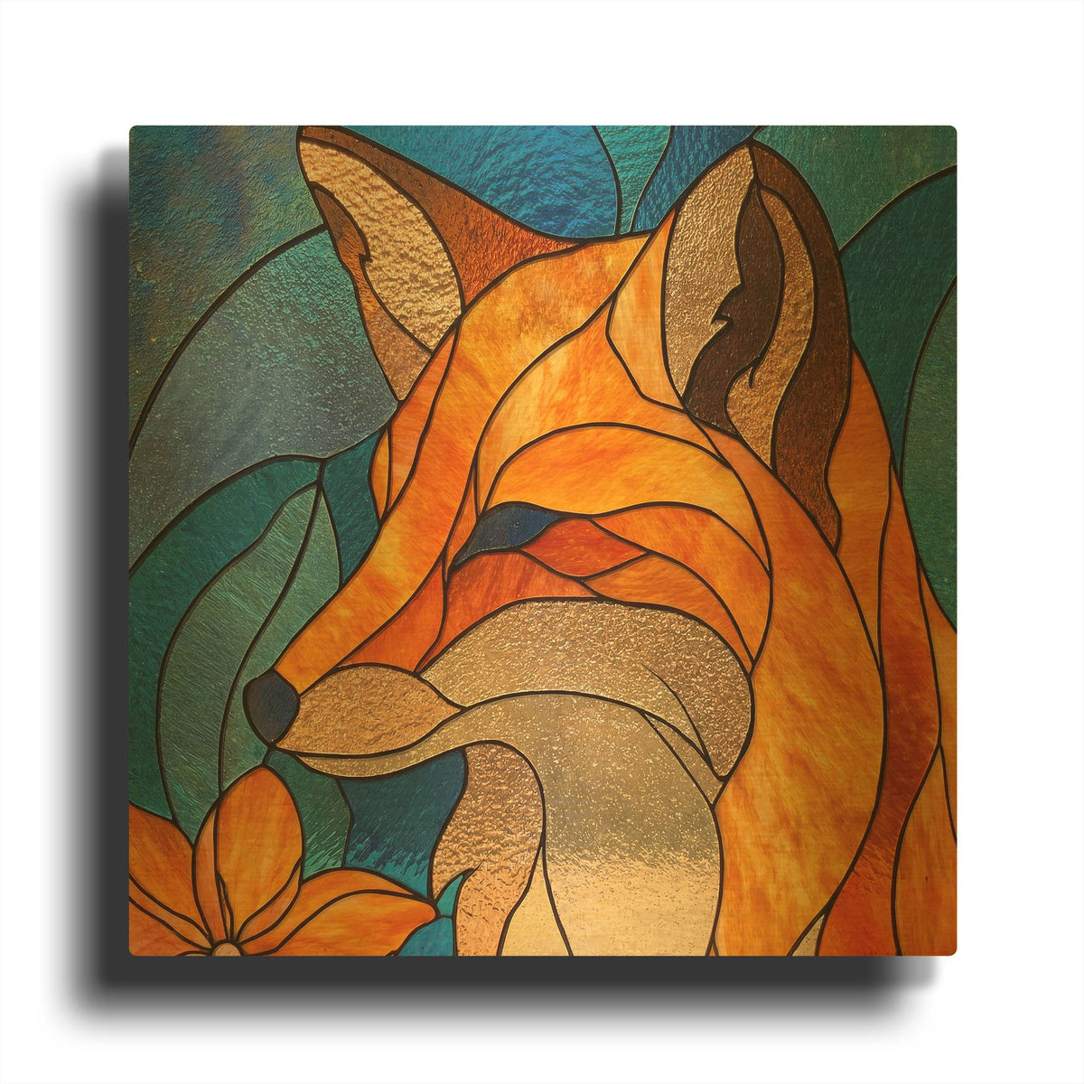 'Stained Glass Fox' By Rich Monet Gold Metal Wall Art