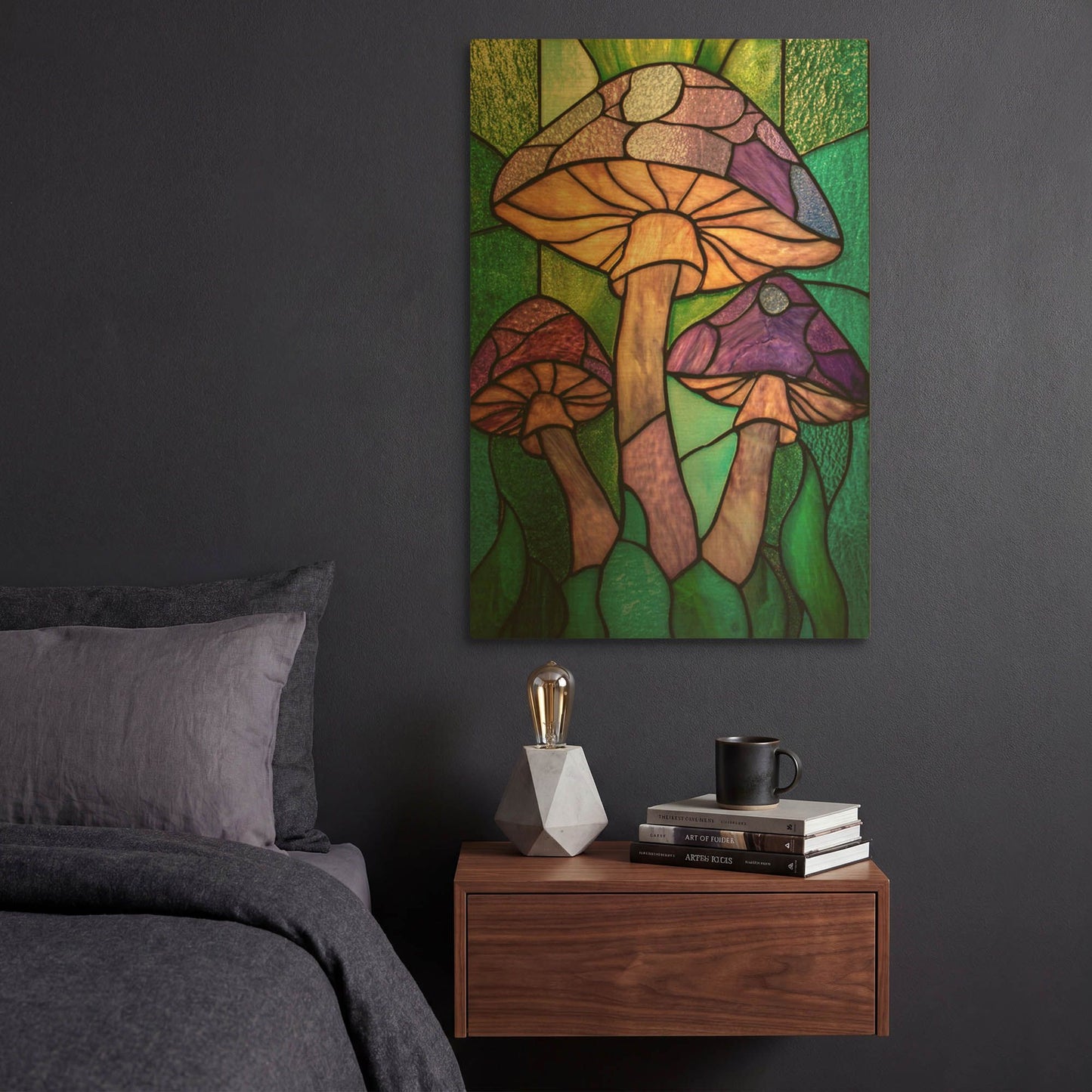 'Stained Glass Mushrooms' By Rich Monet Gold Metal Wall Art