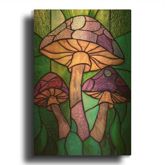 'Stained Glass Mushrooms' By Rich Monet Gold Metal Wall Art
