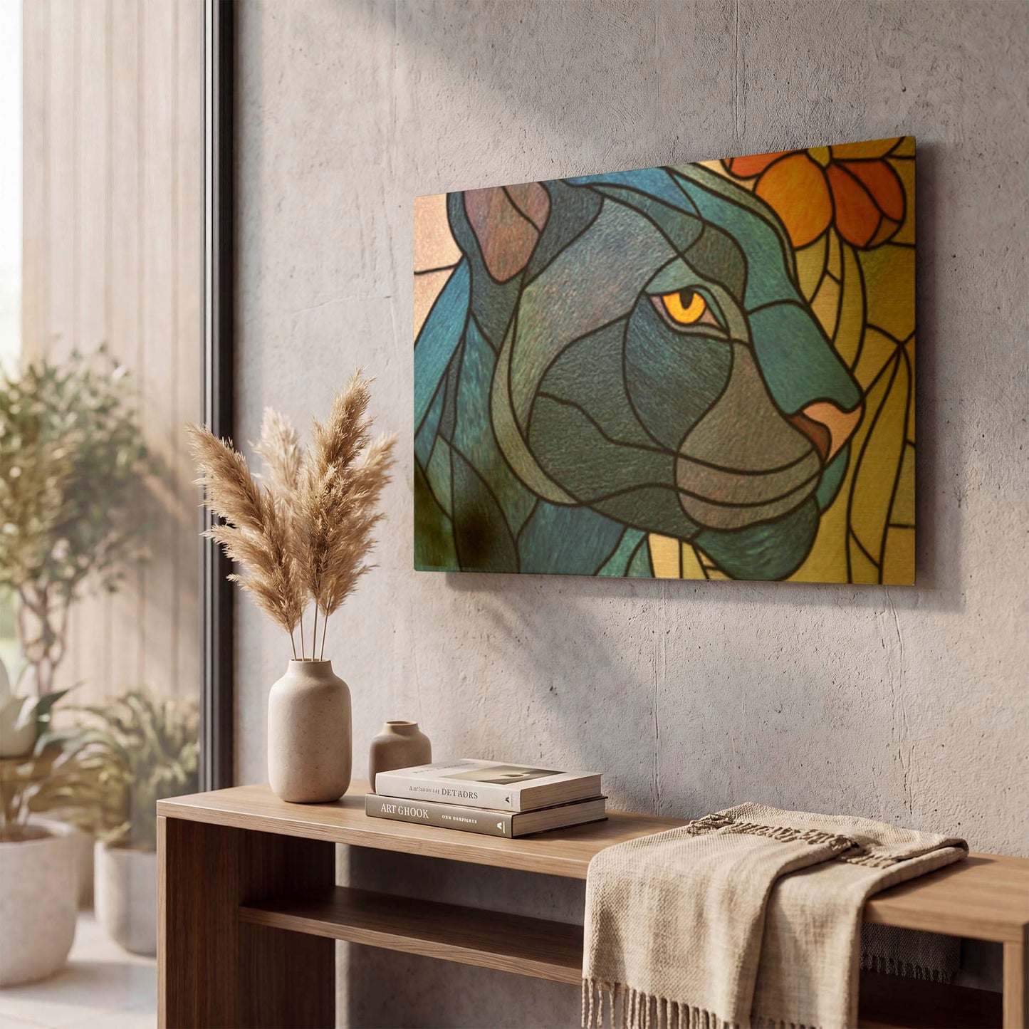 'Stained Glass Panther' By Rich Monet Gold Metal Wall Art