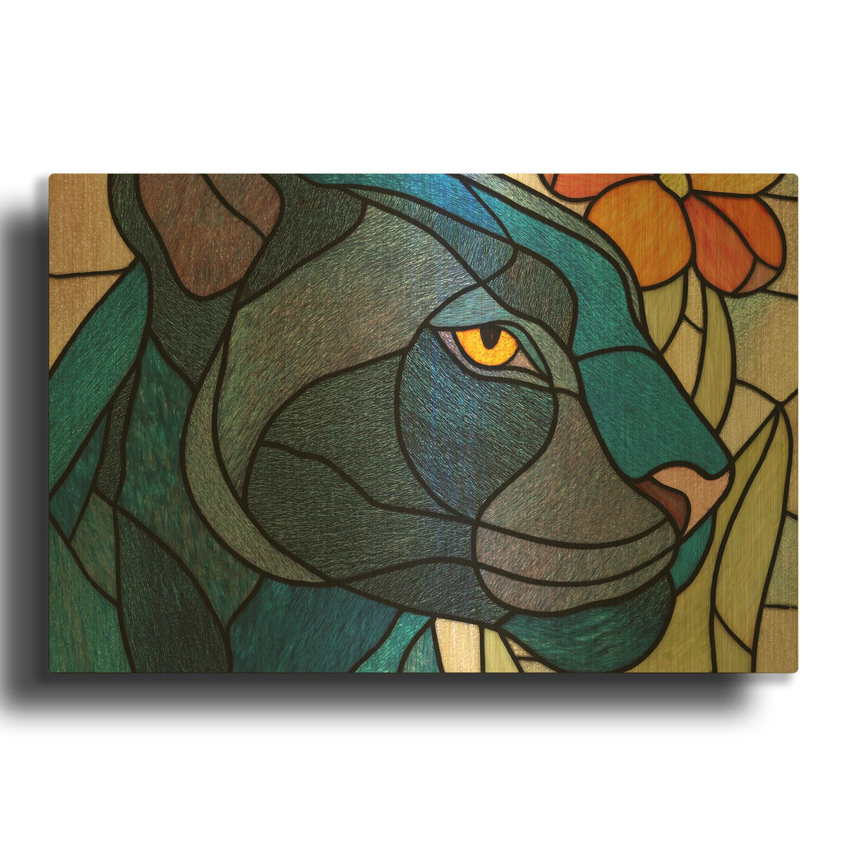 'Stained Glass Panther' By Rich Monet Gold Metal Wall Art