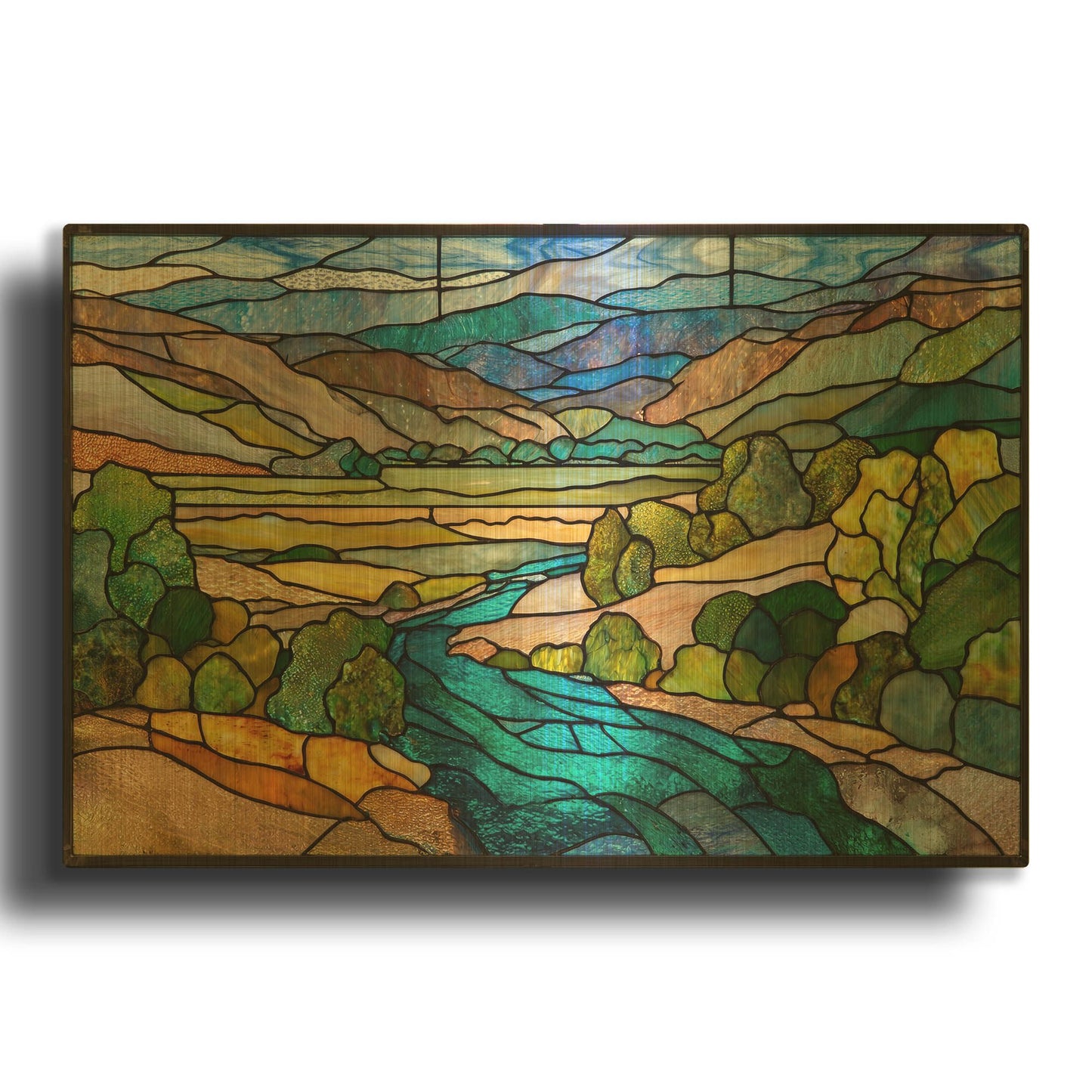 'Stained Glass River Valley' By Rich Monet Gold Metal Wall Art