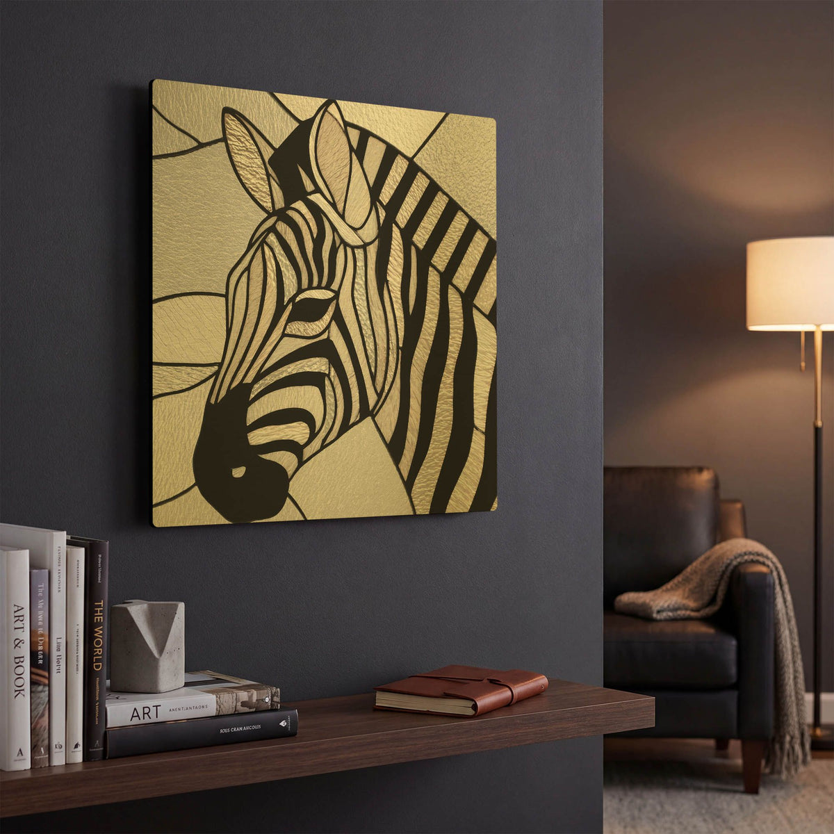 'Stained Glass Zebra' By Rich Monet Gold Metal Wall Art