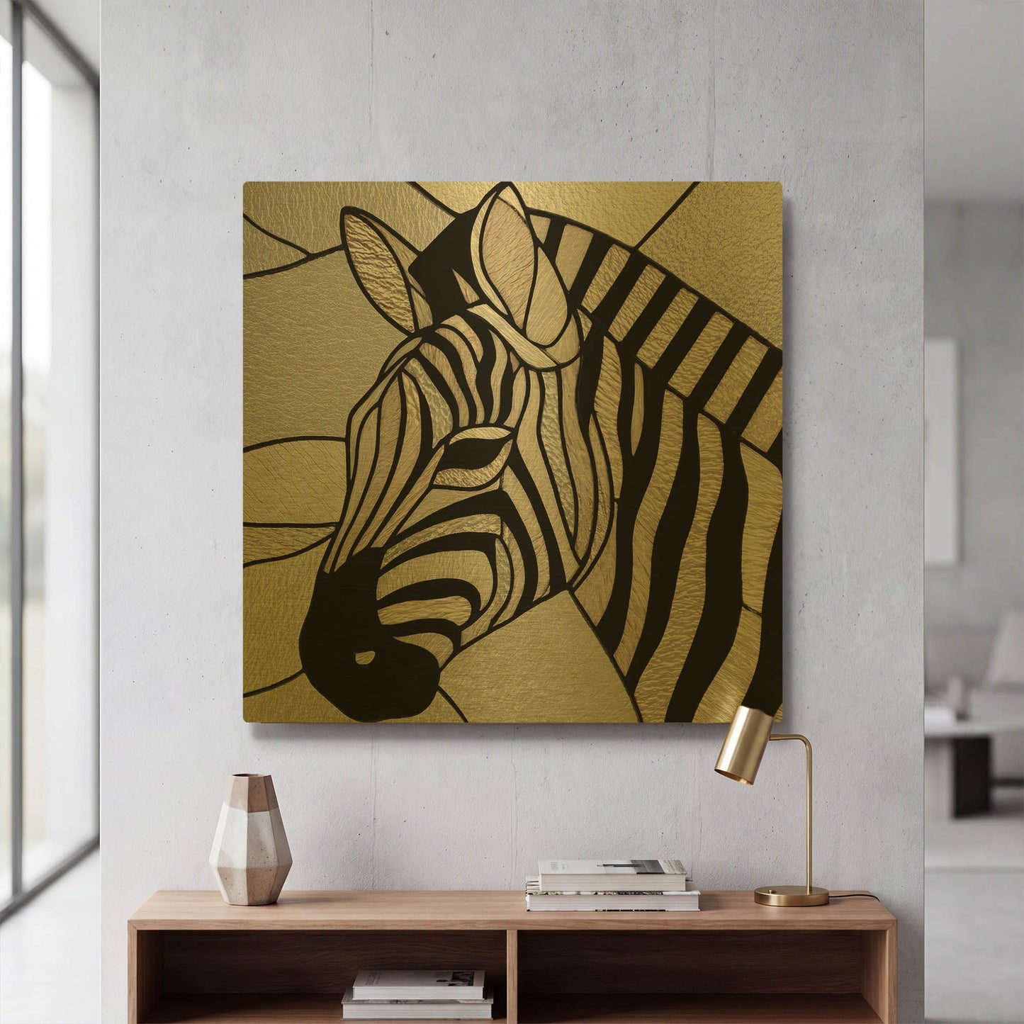 'Stained Glass Zebra' By Rich Monet Gold Metal Wall Art