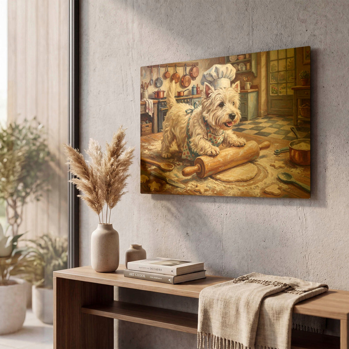 'West Highland White Terrier In The Kitchen' By Rich Monet Gold Metal Wall Art
