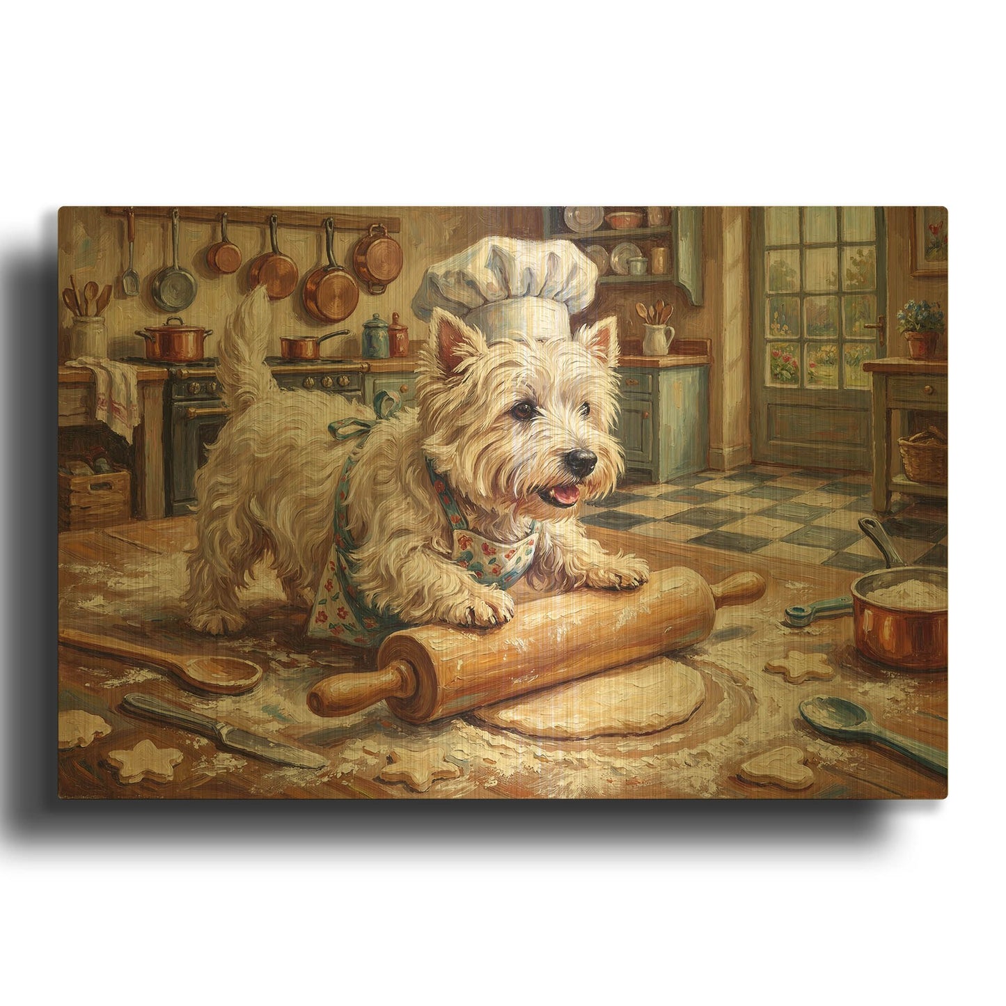 'West Highland White Terrier In The Kitchen' By Rich Monet Gold Metal Wall Art