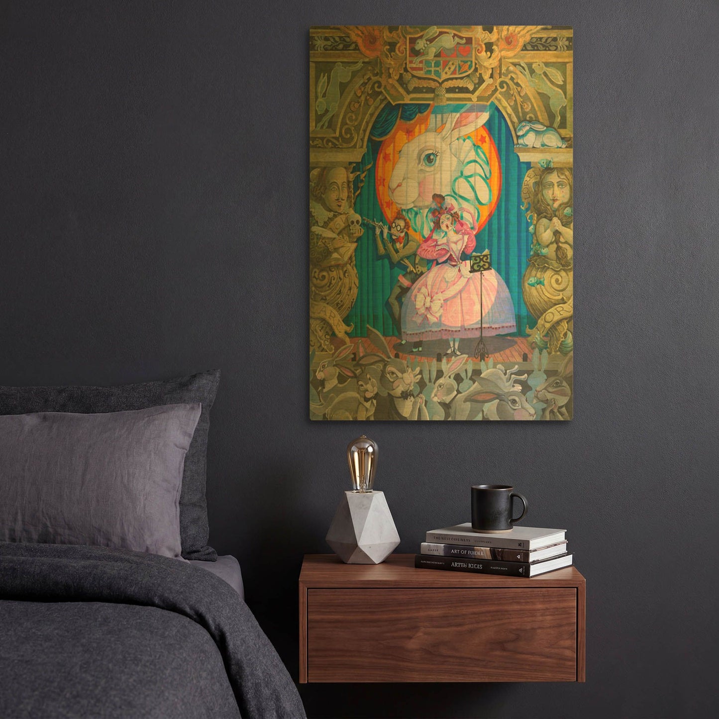 'The Rabbit Recital' By David Galchutt Gold Metal Wall Art