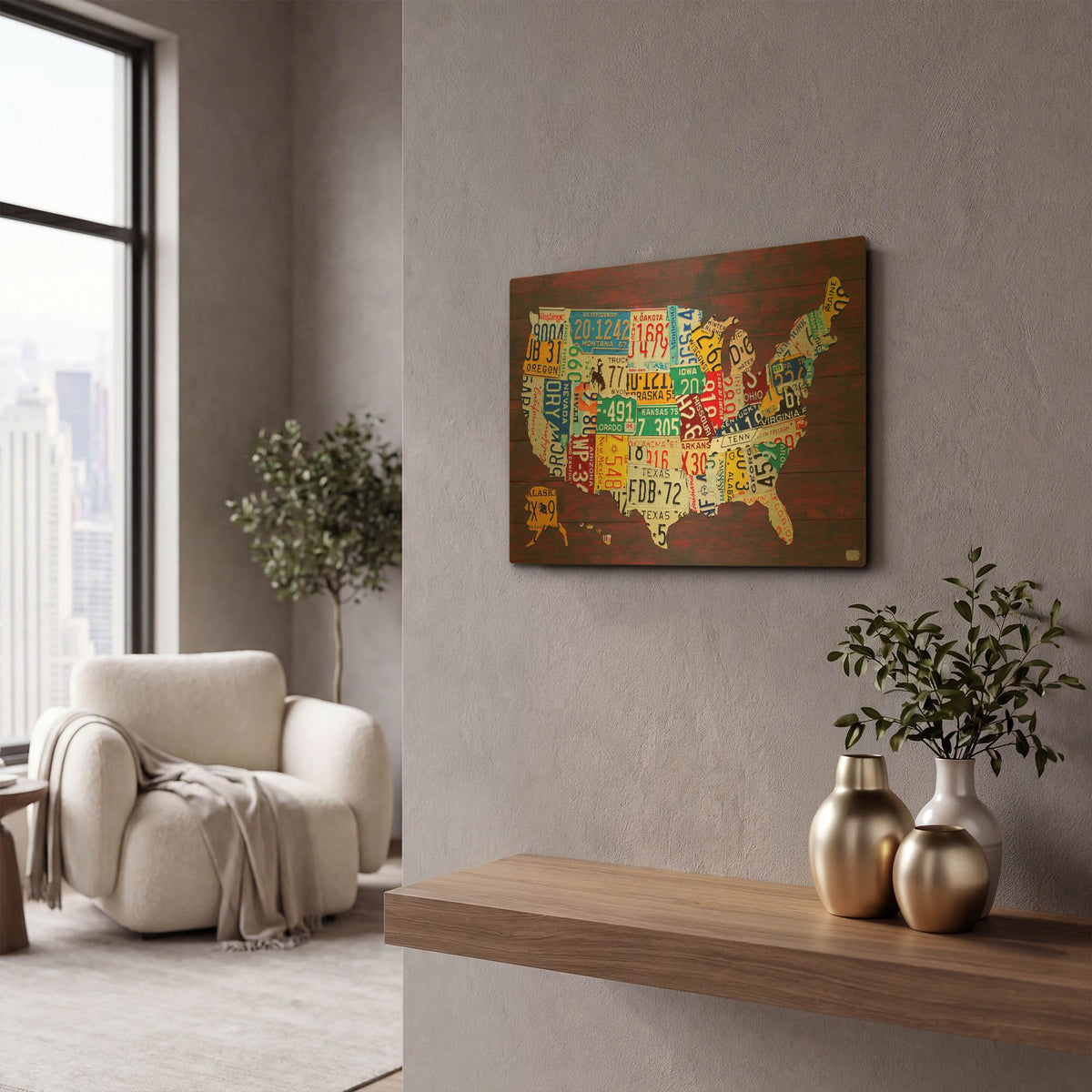'The United States In License Plates' By Design Turnpike Gold Metal Wall Art