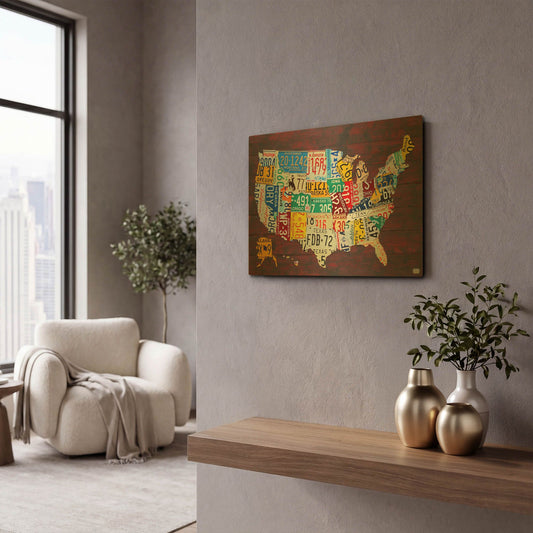 'The United States In License Plates' By Design Turnpike Gold Metal Wall Art