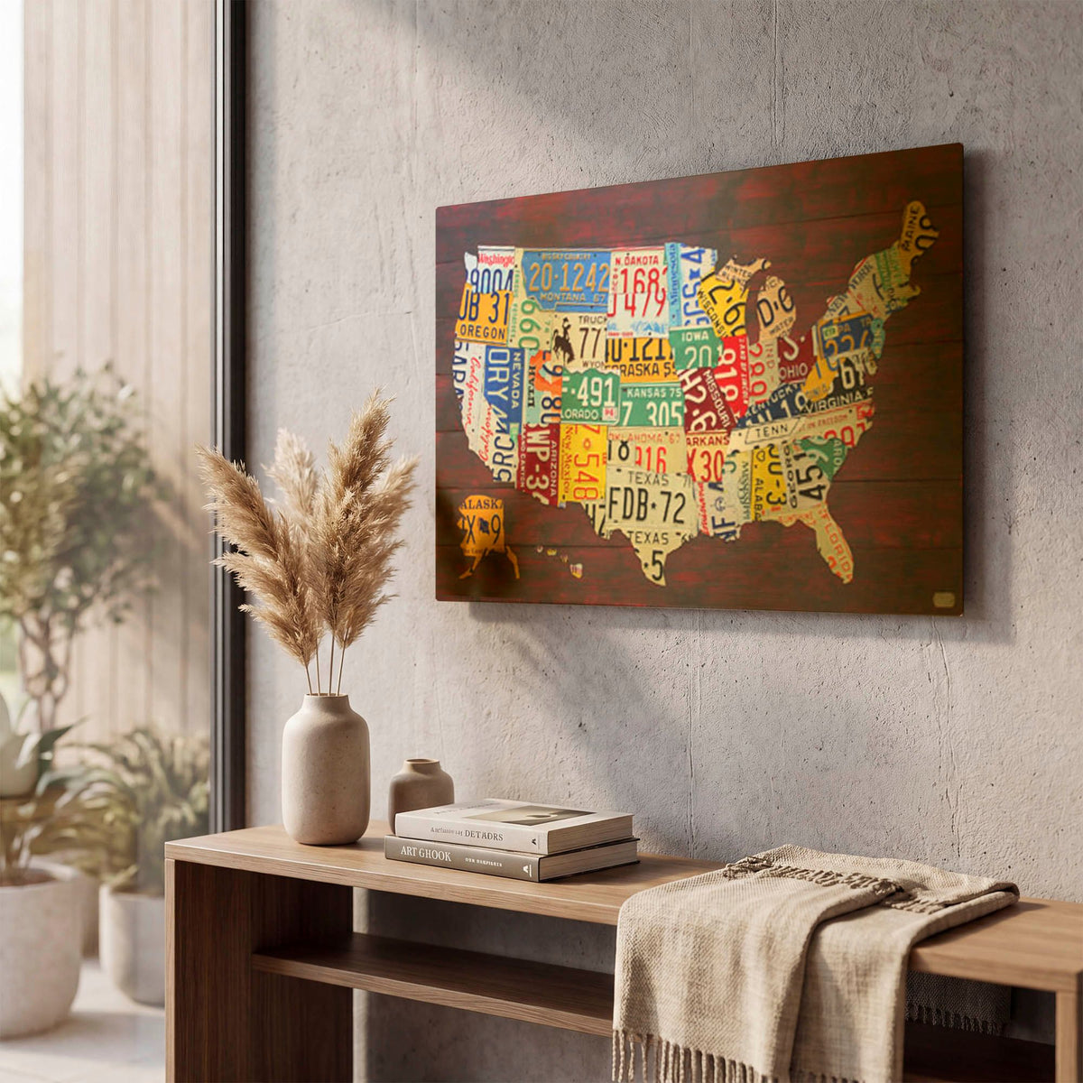 'The United States In License Plates' By Design Turnpike Gold Metal Wall Art