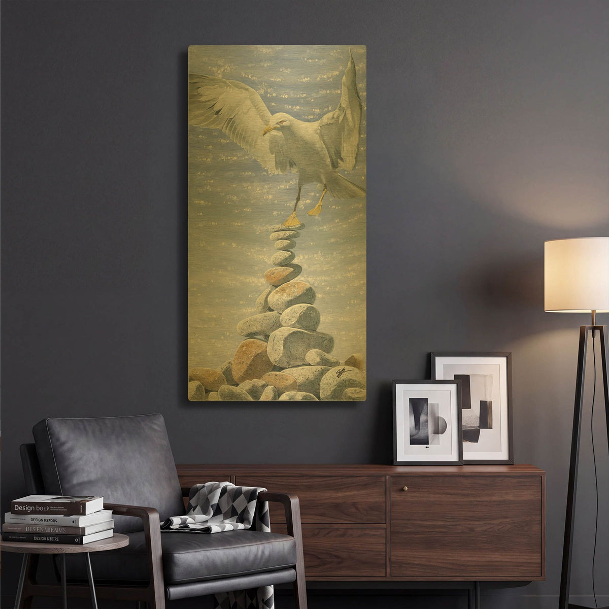 'Balancing Act' By Durwood Coffey Gold Metal Wall Art