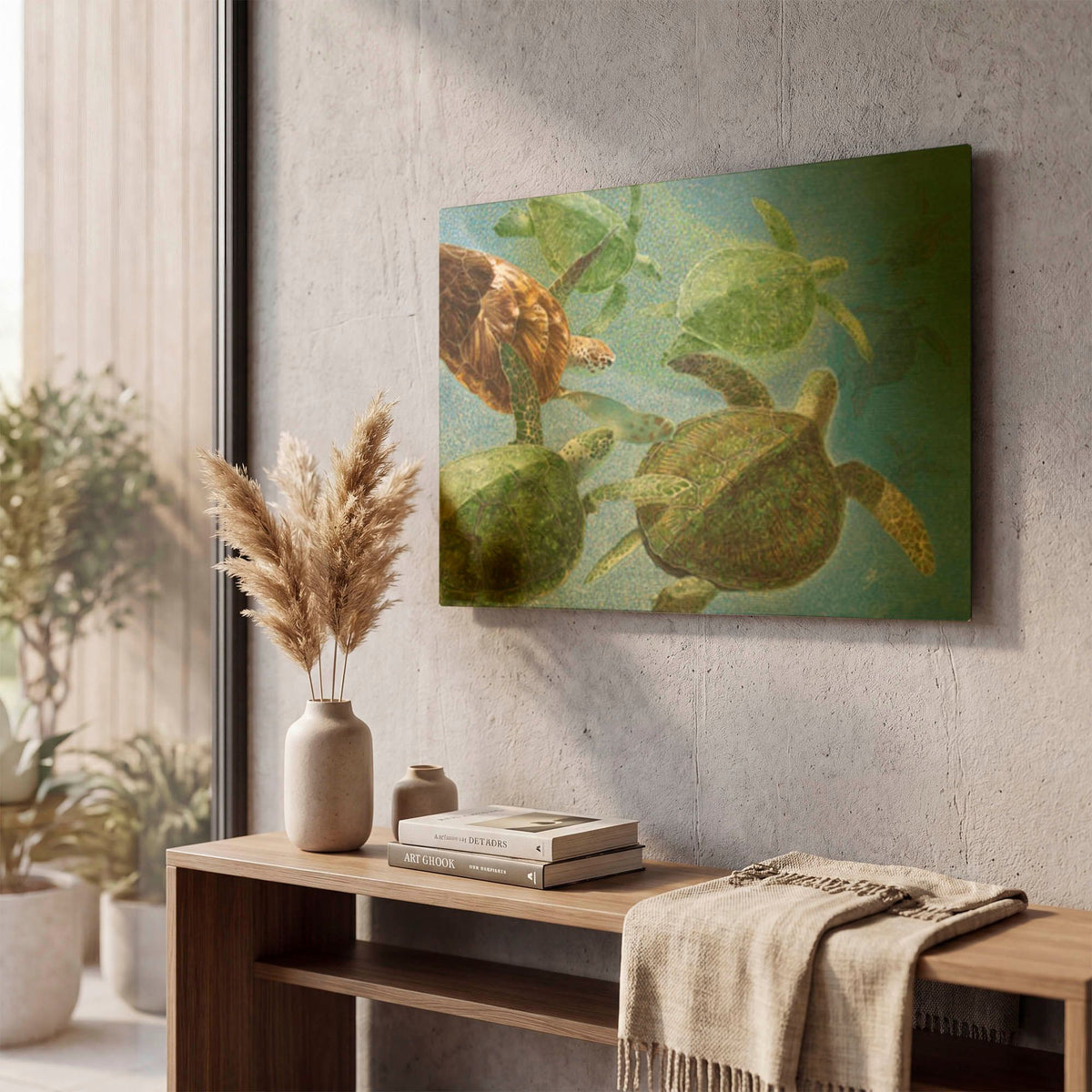 'Green Sea Turtles, The Journey Continues' By Durwood Coffey Gold Metal Wall Art
