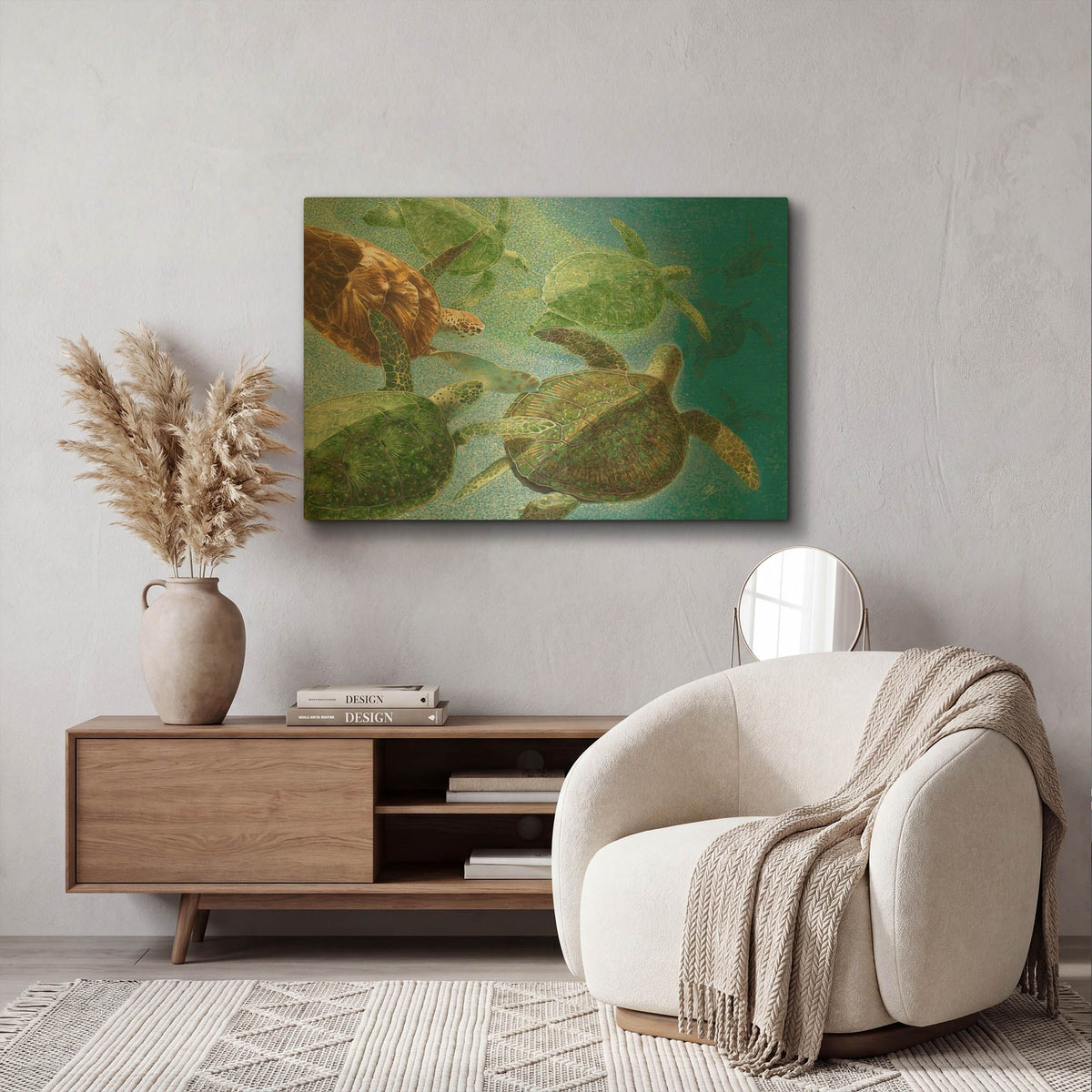 'Green Sea Turtles, The Journey Continues' By Durwood Coffey Gold Metal Wall Art