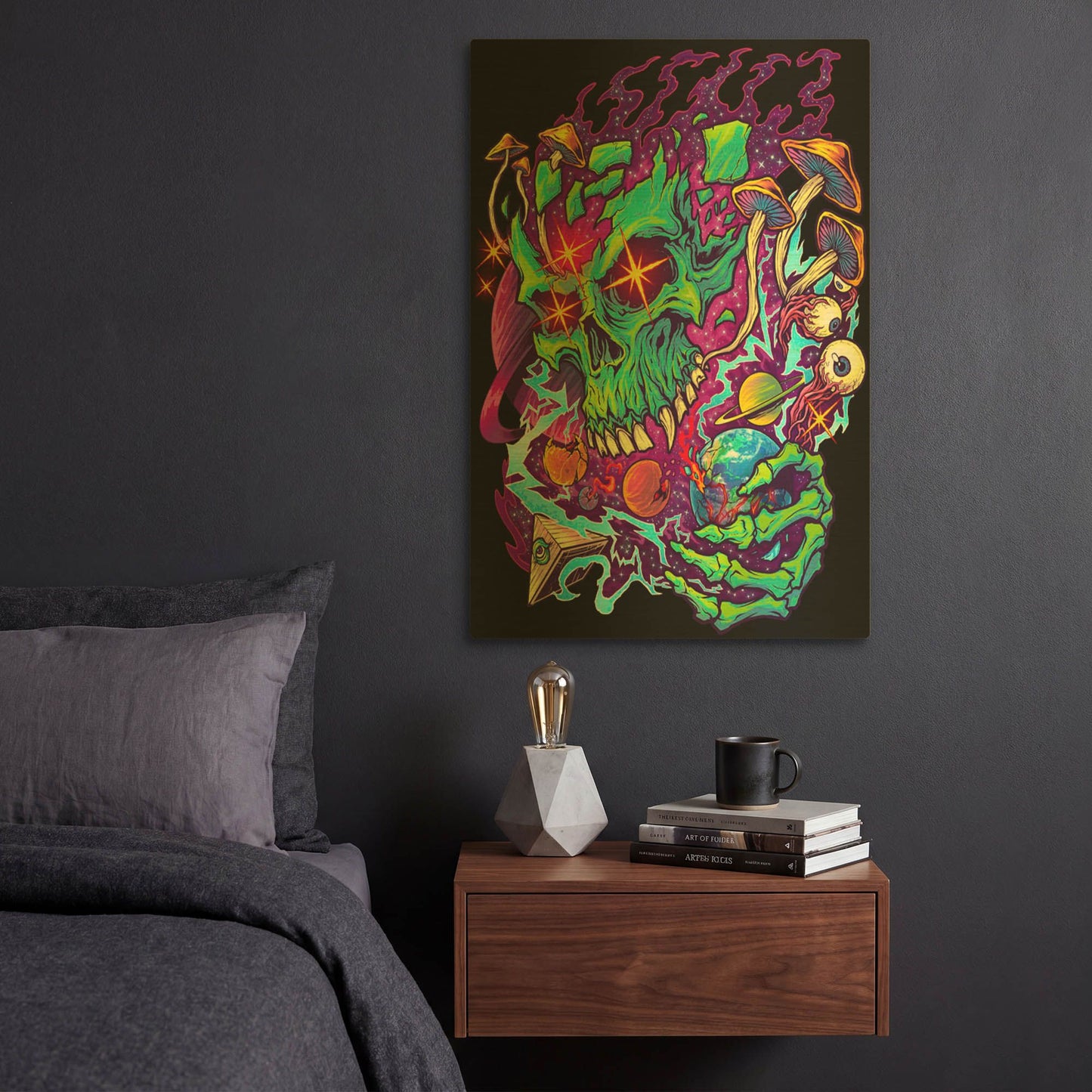 'Cosmic Psychedelic Space Skull' By Flyland Designs Gold Metal Wall Art