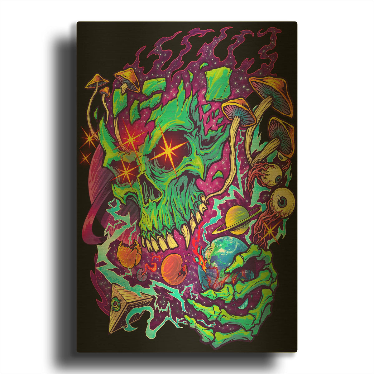 'Cosmic Psychedelic Space Skull' By Flyland Designs Gold Metal Wall Art