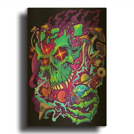'Cosmic Psychedelic Space Skull' By Flyland Designs Gold Metal Wall Art