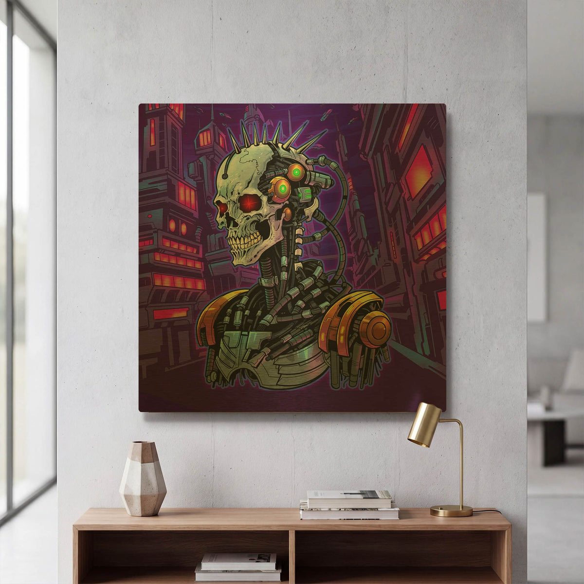 'Cyberpunk Skeleton' By Flyland Designs Gold Metal Wall Art